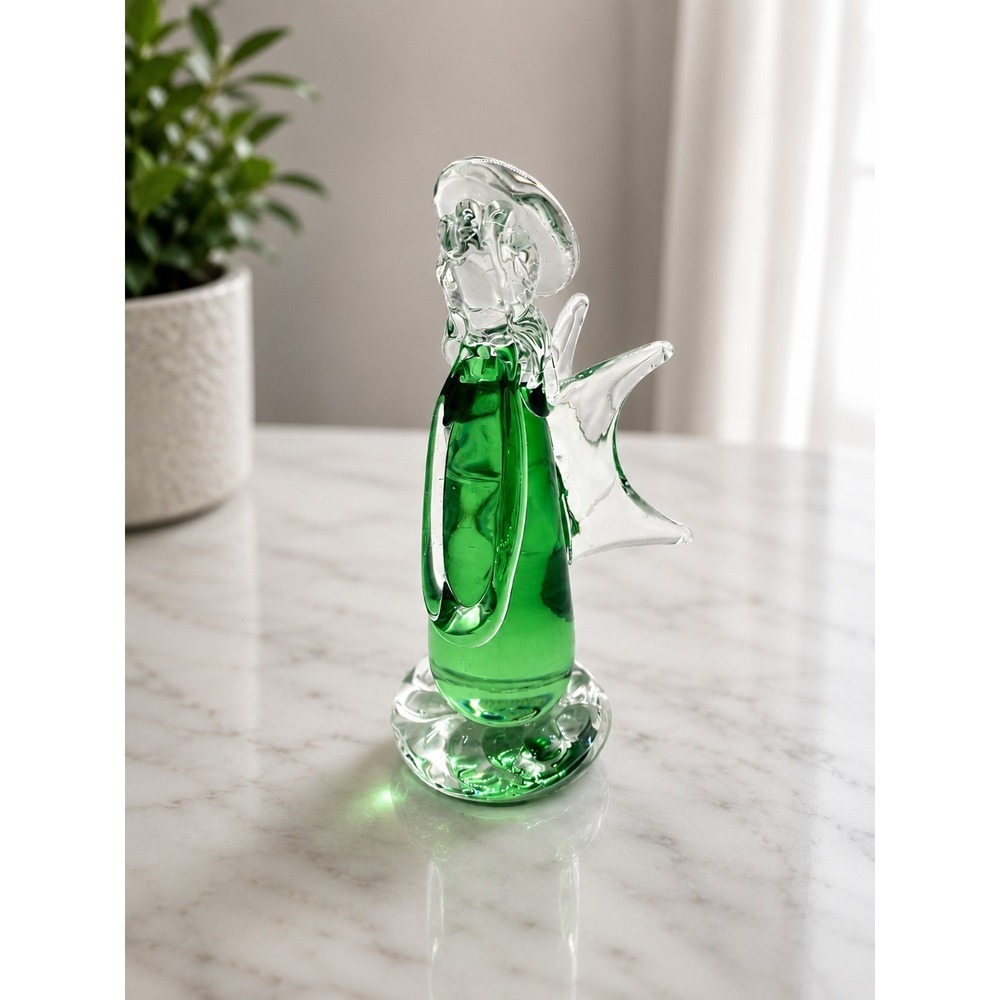 Hand Blown Art Glass Angel Figurine Halo Wings Decorative Paperweight Christmas